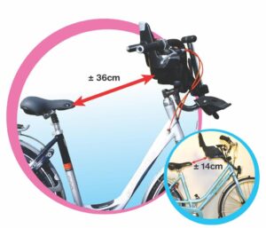 Afstand tussen zadel en moederstuur.