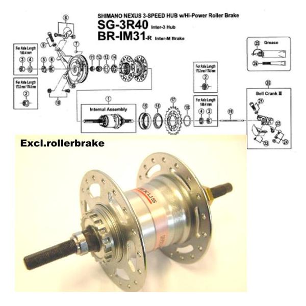 Shimano Shim a naaf Nexus 3v 36g RB kaal ZILVER